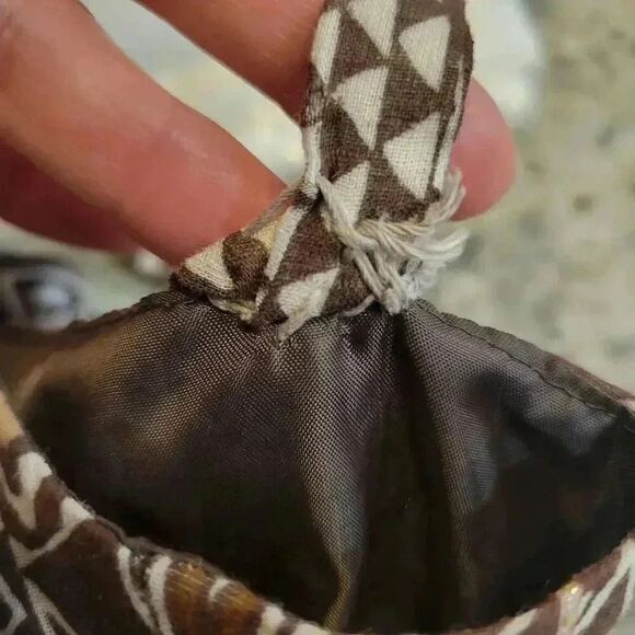 Dressbarn Women's Dark Brown & White Cotton African Print Sleeveless Lined Sundr - Picture 11 of 12